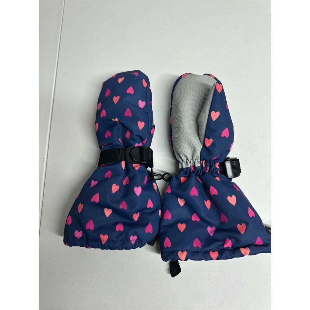 Girls Snow Mittens Thinsulate Size 4-6Y Blue Hearts Print